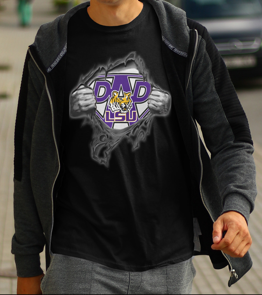 LSU Tigers Super Dad Shield Torn Reveal T-Shirt