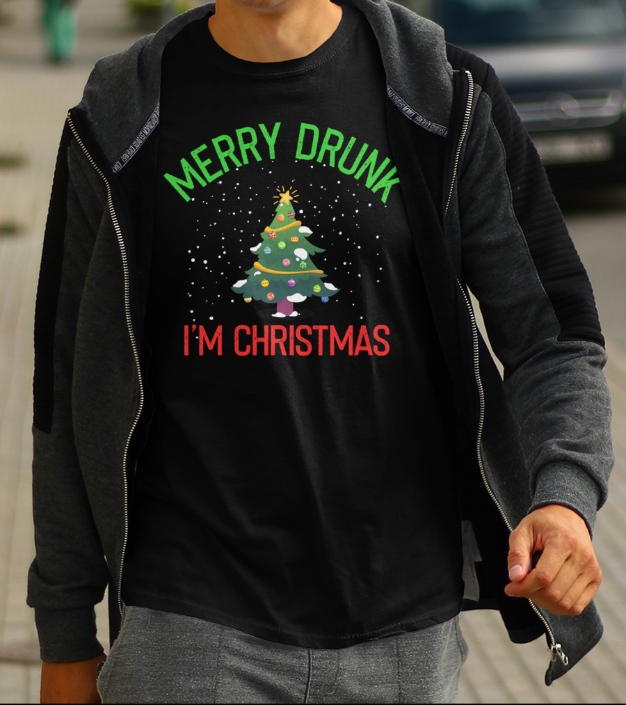 Merry Drunk I'm Christmas Festive Holiday Tree Snowflakes T-Shirt