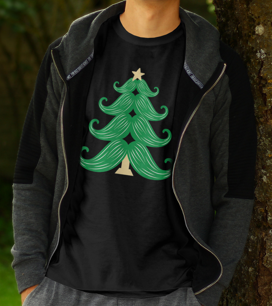 Mustache Christmas Tree Holiday Star T-Shirt