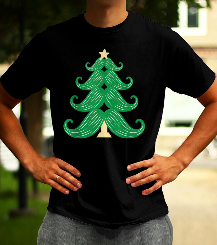 Mustache Christmas Tree Holiday Star T-Shirt