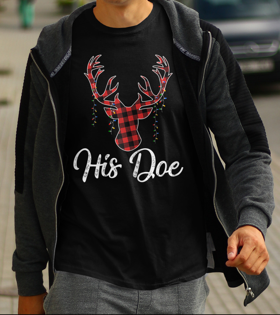 His Doe Plaid Antlers Lights T-Shirt
