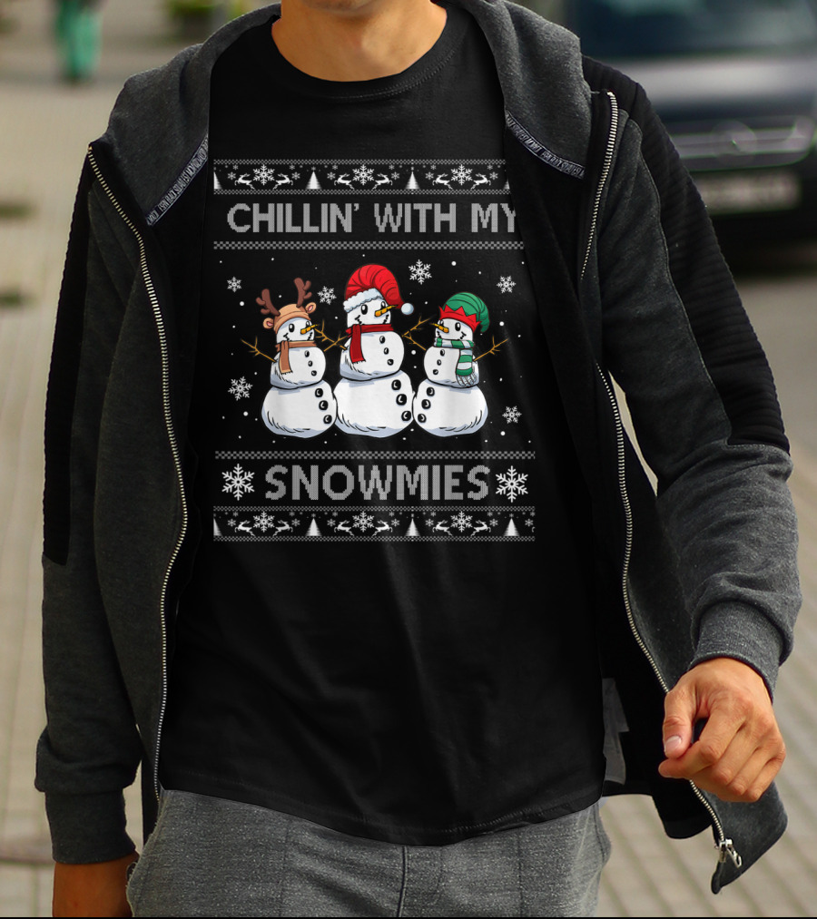 Chillin With My Snowmies Snowmen Ugly Christmas T-Shirt
