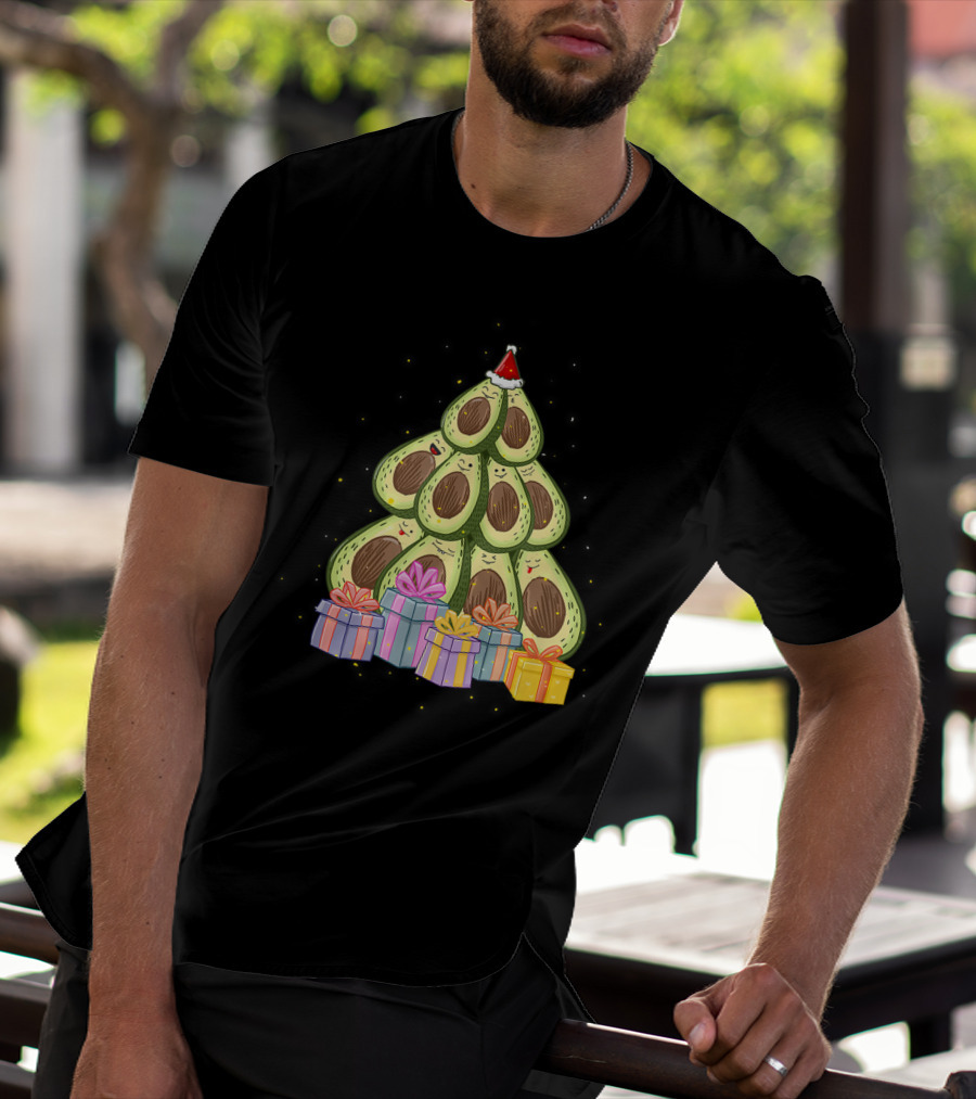 Avocado Christmas Tree With Santa Hat And Presents Avocado Lover T-Shirt