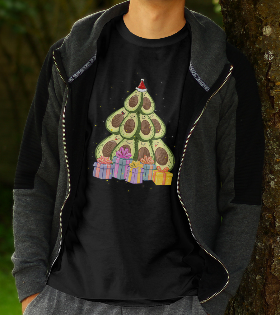 Avocado Christmas Tree With Santa Hat And Presents Avocado Lover T-Shirt