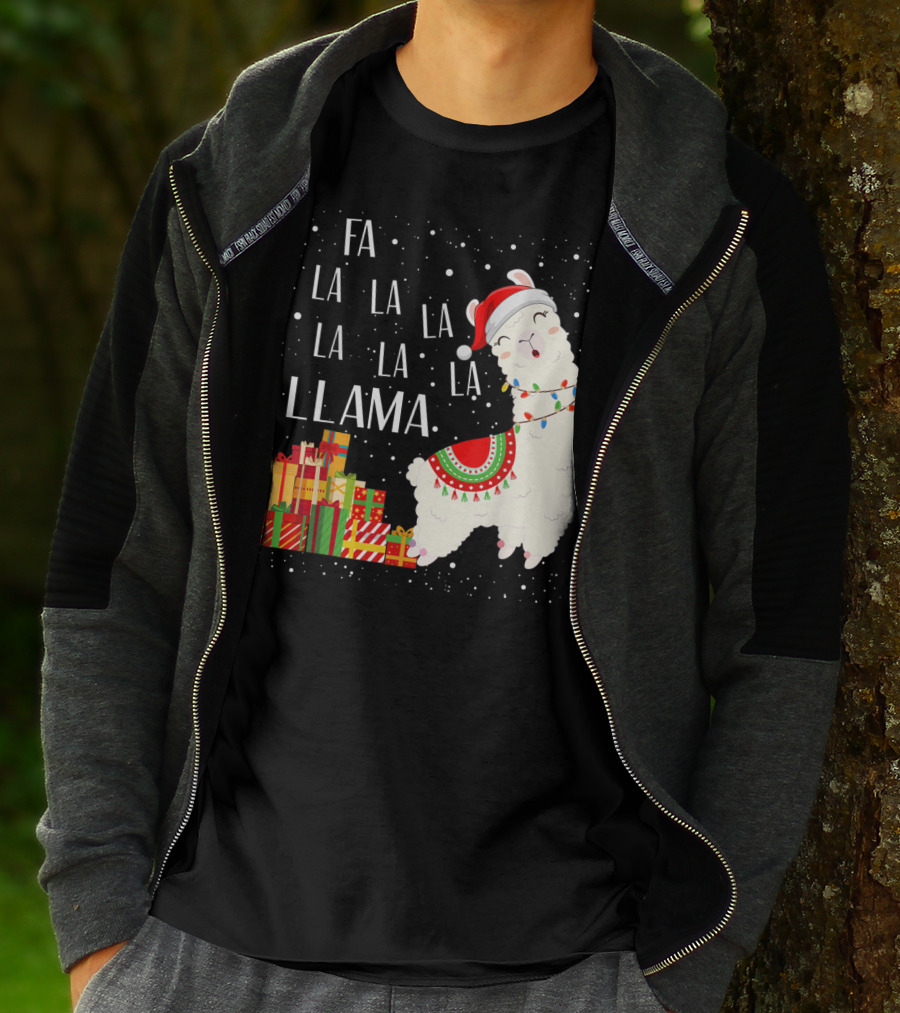 Fa La La Llama Christmas Santa Hat Gift Boxes T-Shirt