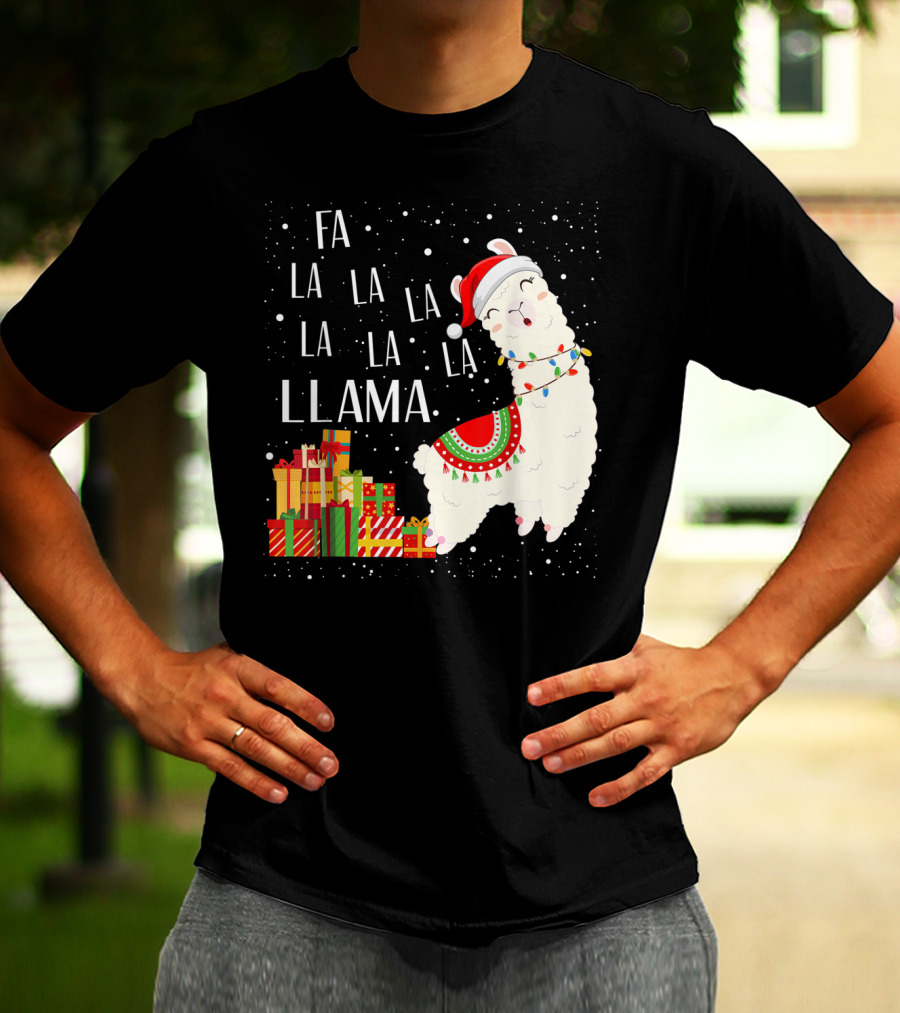 Fa La La Llama Christmas Santa Hat Gift Boxes T-Shirt
