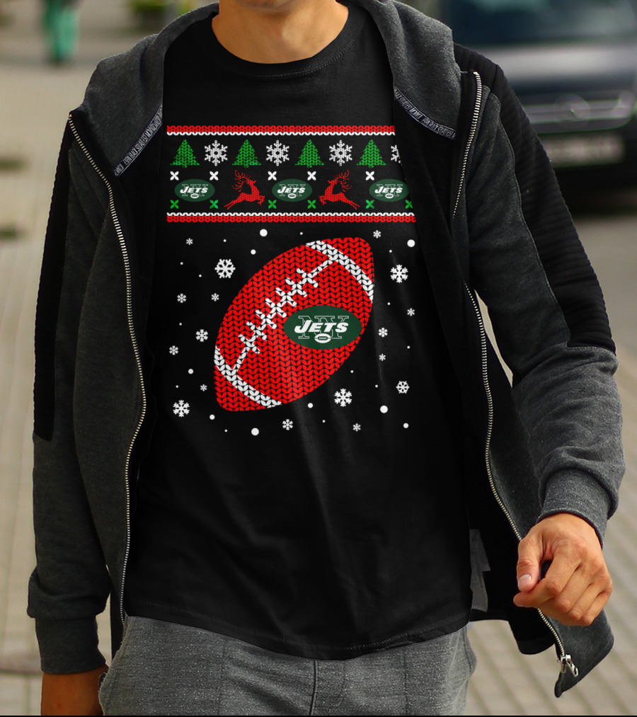Football Lover Ugly Christmas Jets Team Holiday T-Shirt