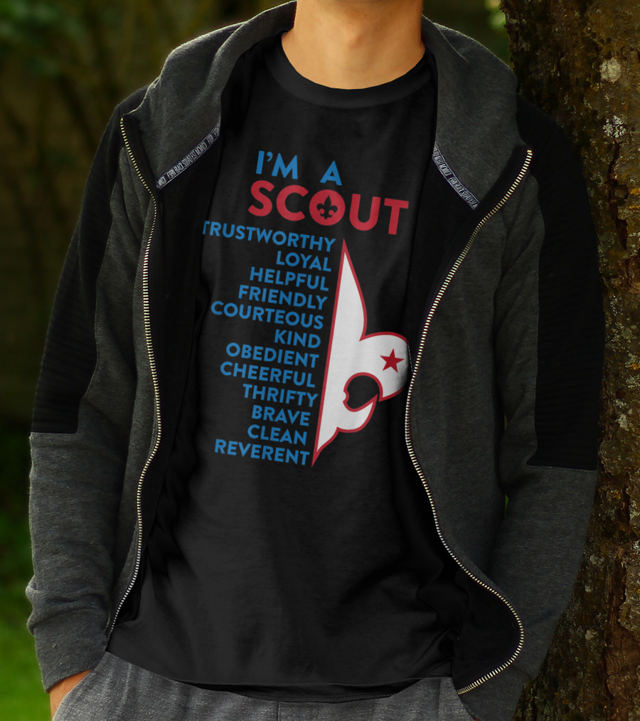 I'm A Scout Scout Law Trustworthy Loyal Helpful Friendly Courteous Kind Obedient Cheerful Thrifty Brave Clean Reverent Fleur-de-lis Star T-Shirt