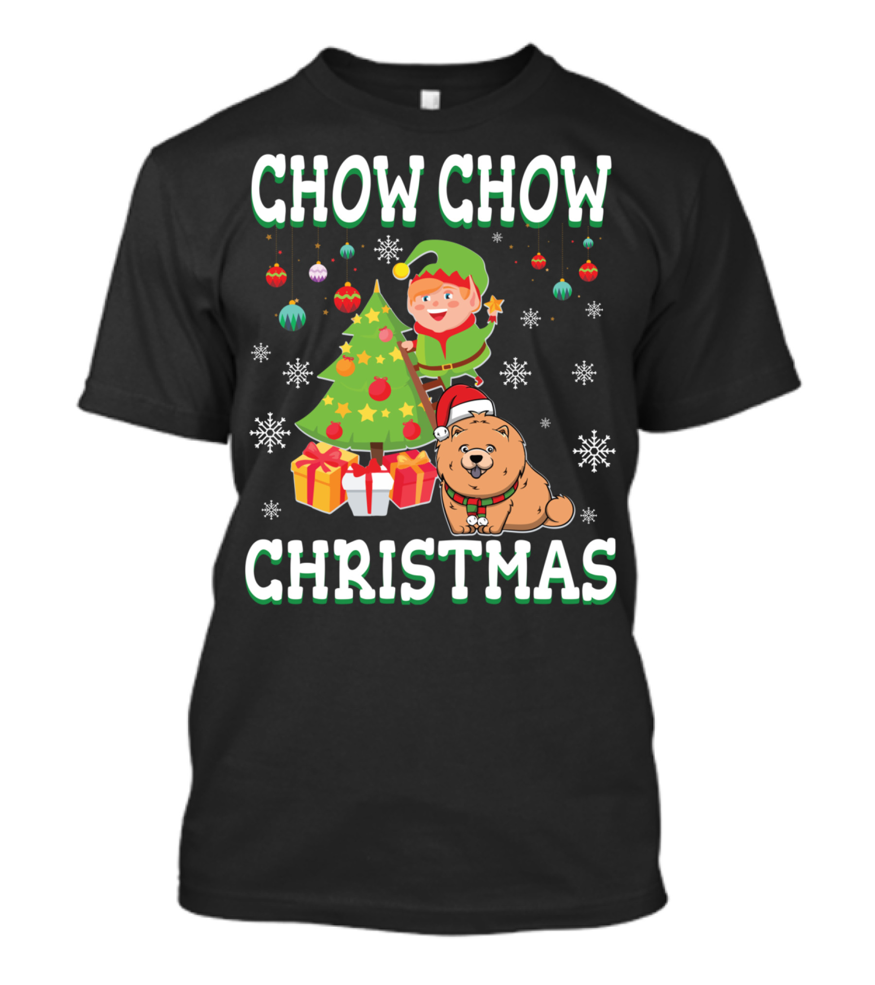 Chow Chow Christmas Elf Tree Presents Snowflakes T-Shirt