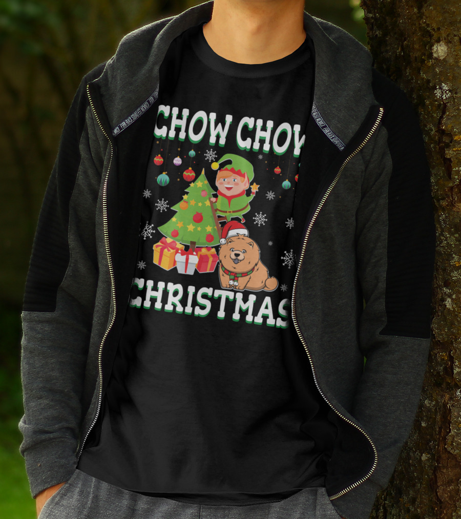 Chow Chow Christmas Elf Tree Presents Snowflakes T-Shirt