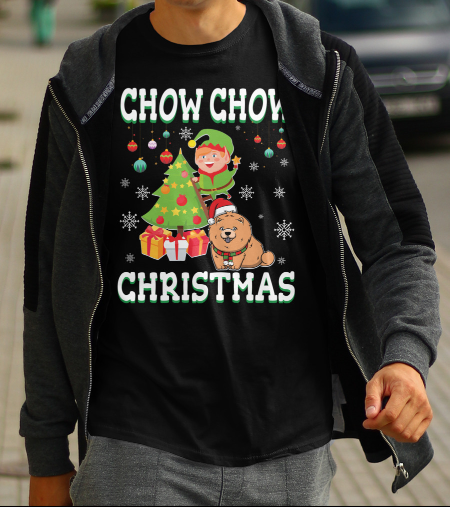 Chow Chow Christmas Elf Tree Presents Snowflakes T-Shirt
