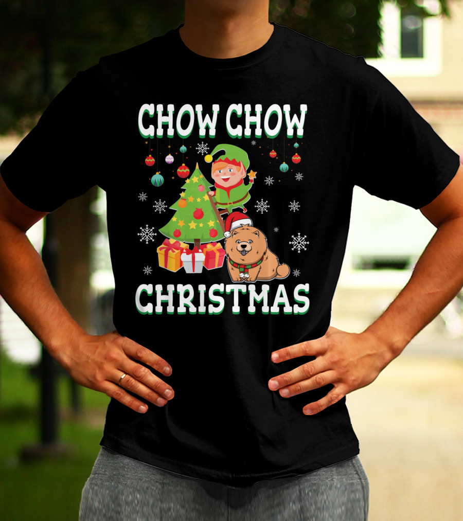 Chow Chow Christmas Elf Tree Presents Snowflakes T-Shirt