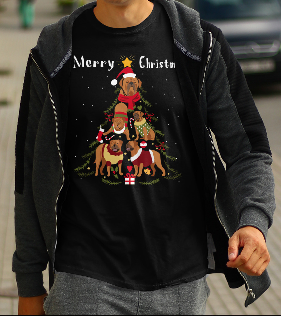Merry Christmas French Mastiff Dogue De Bordeaux Christmas Tree T-Shirt