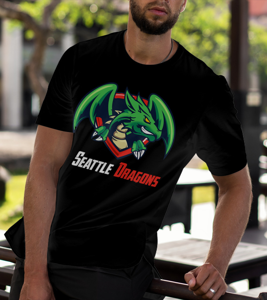 Seattle Dragons Football Logo Green Dragon Shield T-Shirt