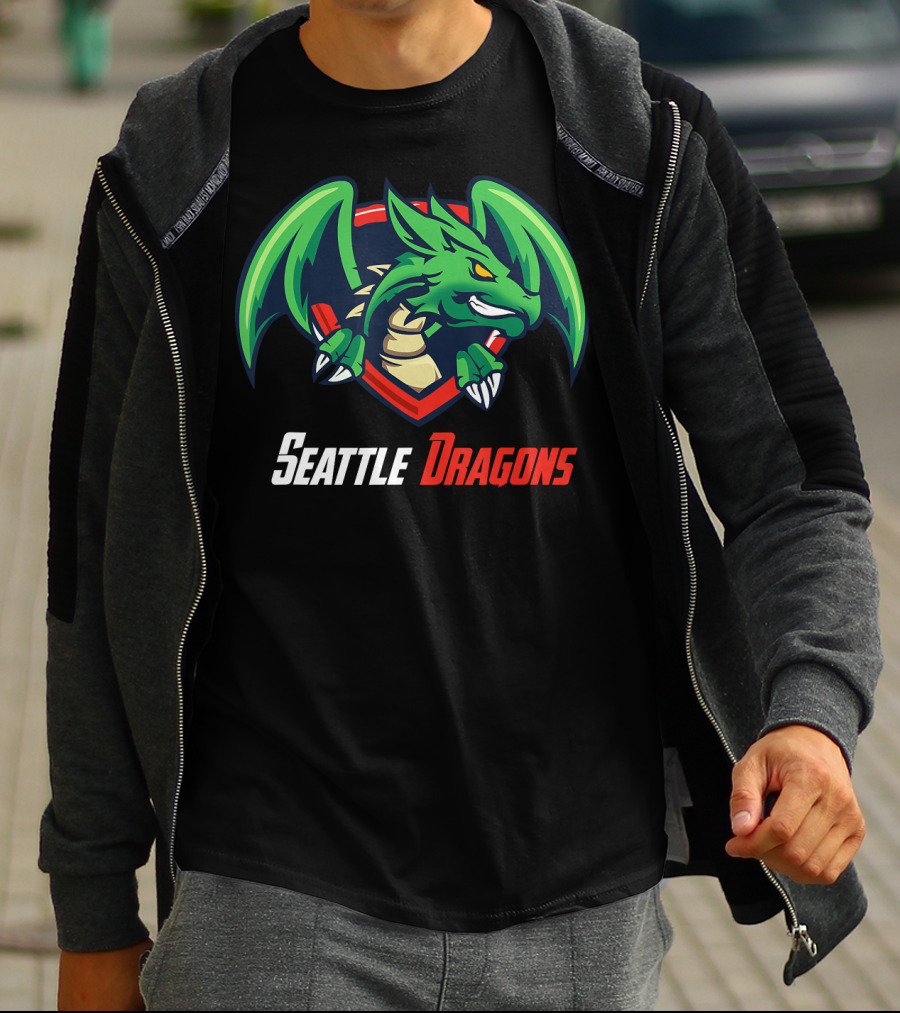 Seattle Dragons Football Logo Green Dragon Shield T-Shirt