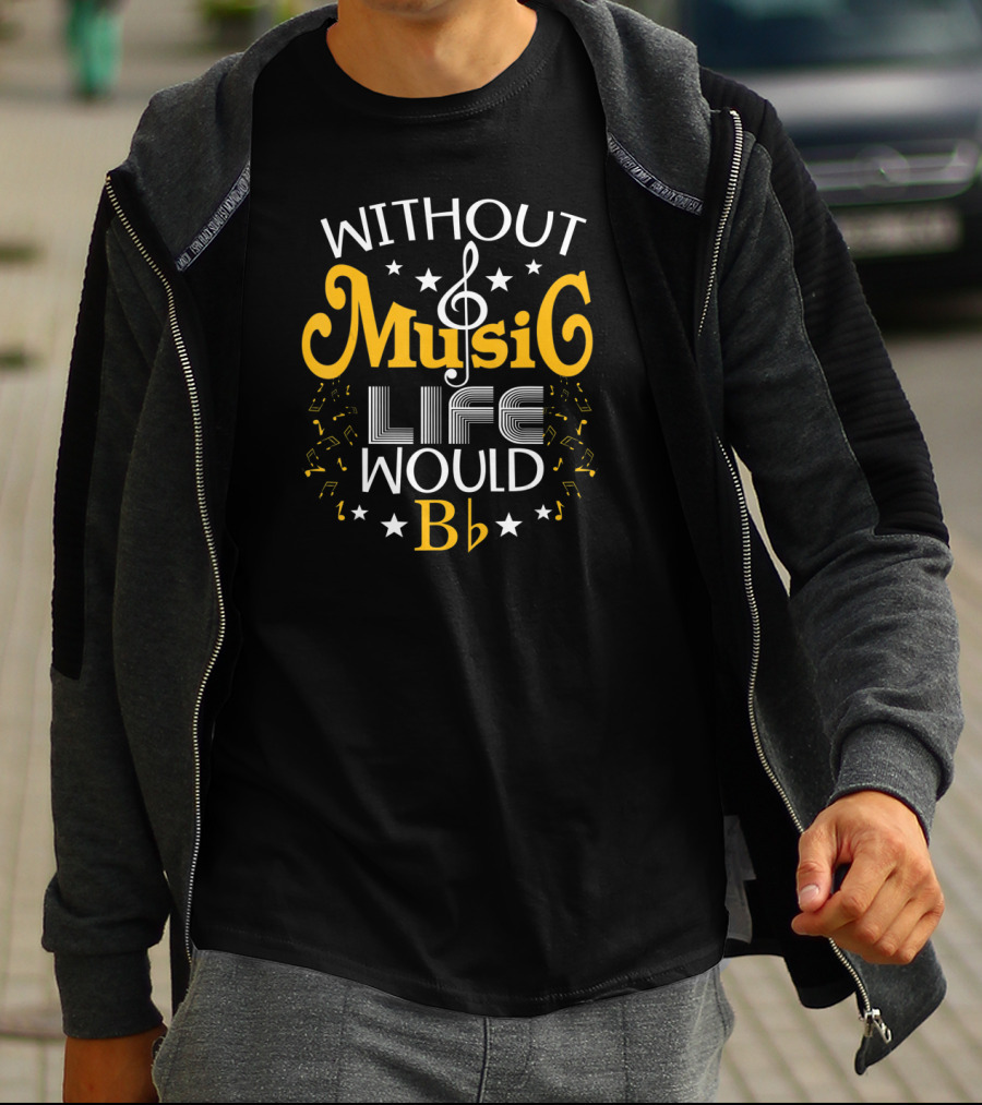 Without Music Life Would B Flat Bass Clef And Stars T-Shirt