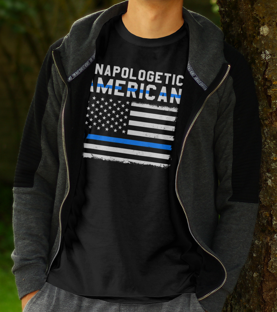 Unapologetic American Flag Thin Blue Line Patriotic T-Shirt