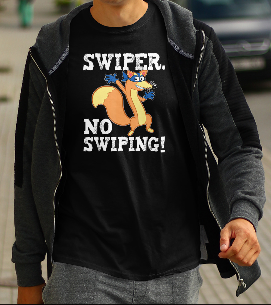 Swiper No Swiping Funny Fox Animated Character Warning T-Shirt