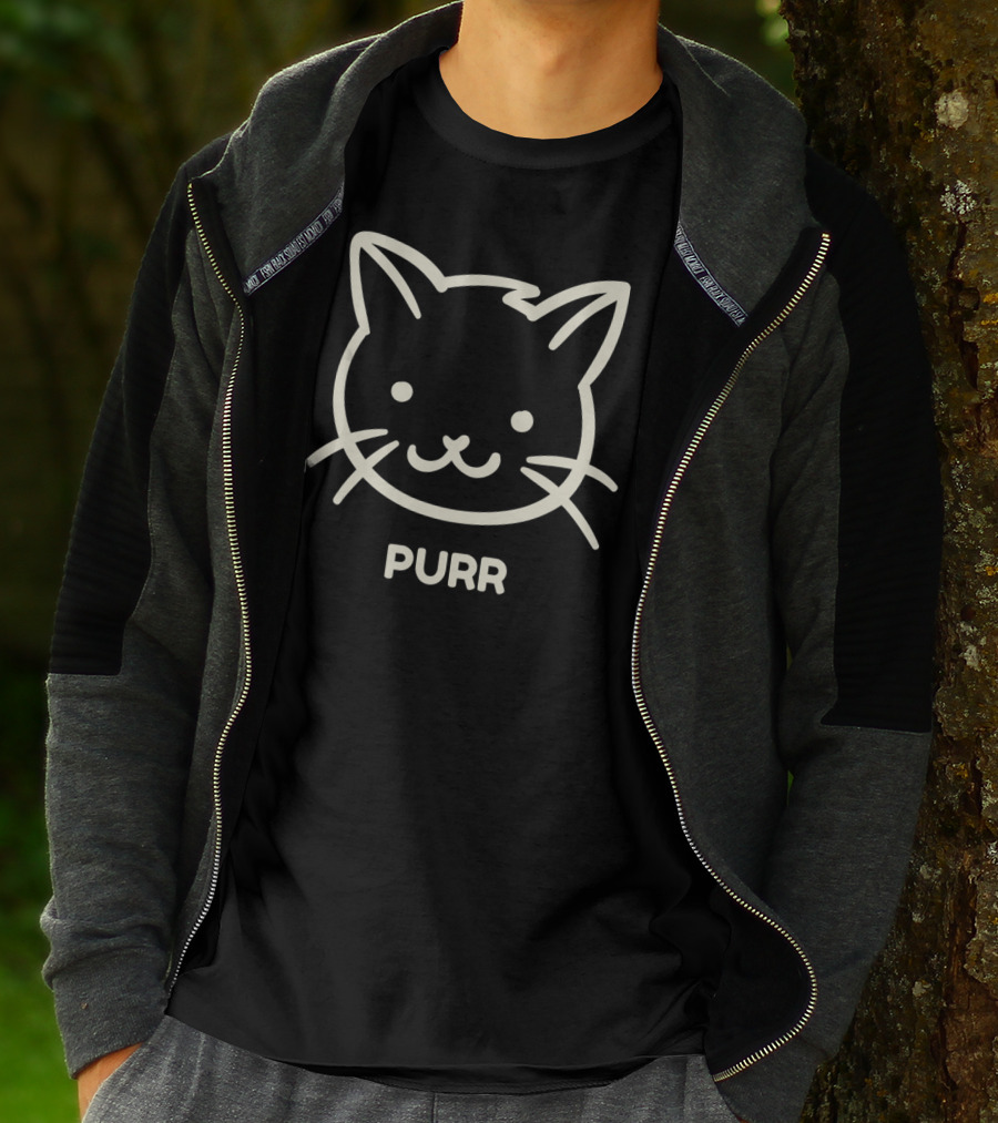 Funny Cat Face Purr Outline Drawing T-Shirt