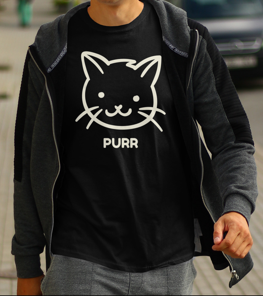 Funny Cat Face Purr Outline Drawing T-Shirt