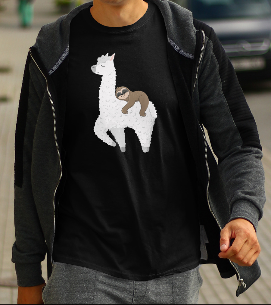 Sloth Best Friends Riding Llama Alpaca T-Shirt