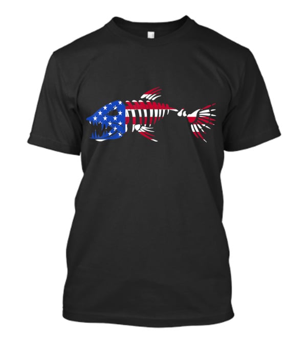 Patriotic Fish Skeleton With American Flag Colors T-Shirt