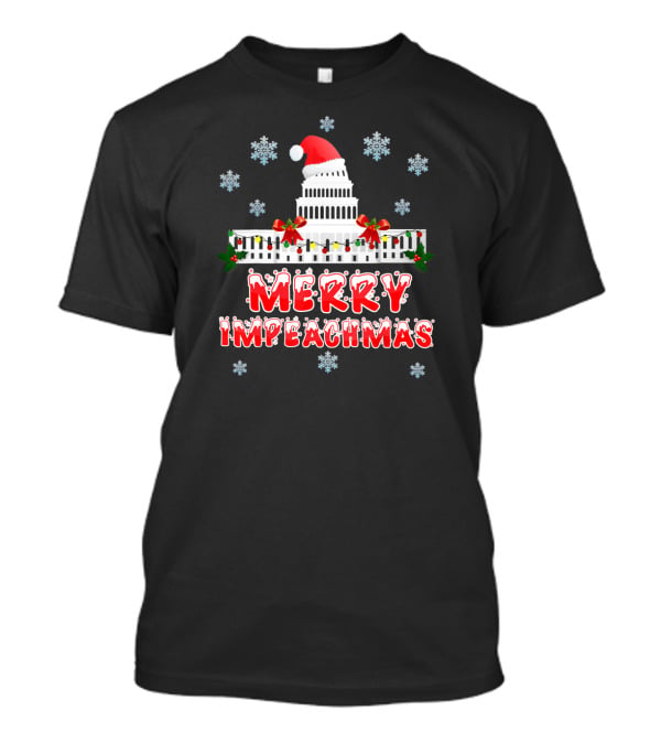 Merry Impeachmas Santa Hat Capitol Snowflakes T-Shirt