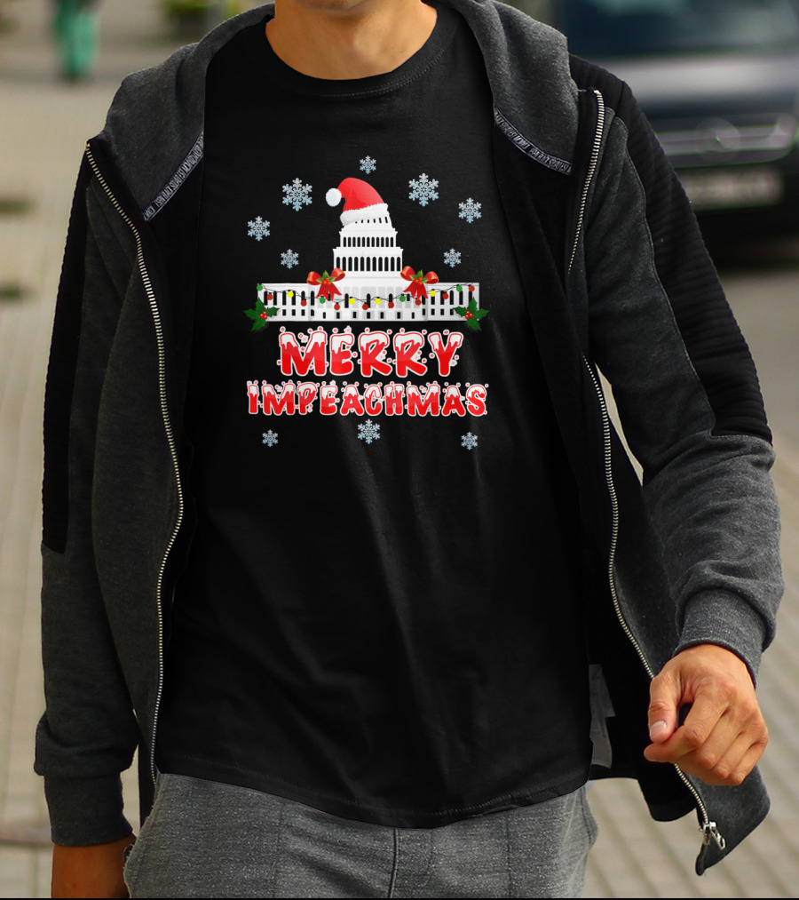 Merry Impeachmas Santa Hat Capitol Snowflakes T-Shirt