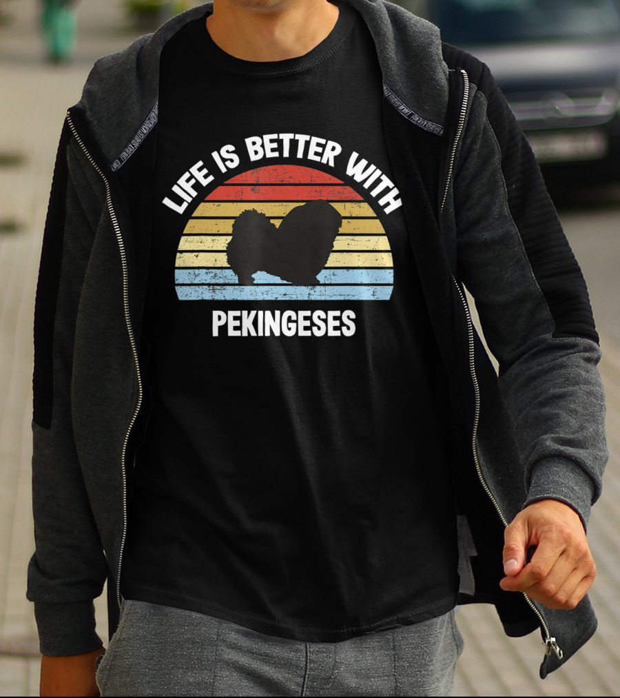 Life Is Better With Pekineses Retro Pekingese Dog T-Shirt