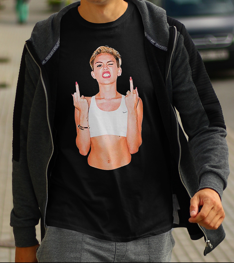 Miley Cyrus Middle Finger Up Pose Cropped Tank Top T-Shirt
