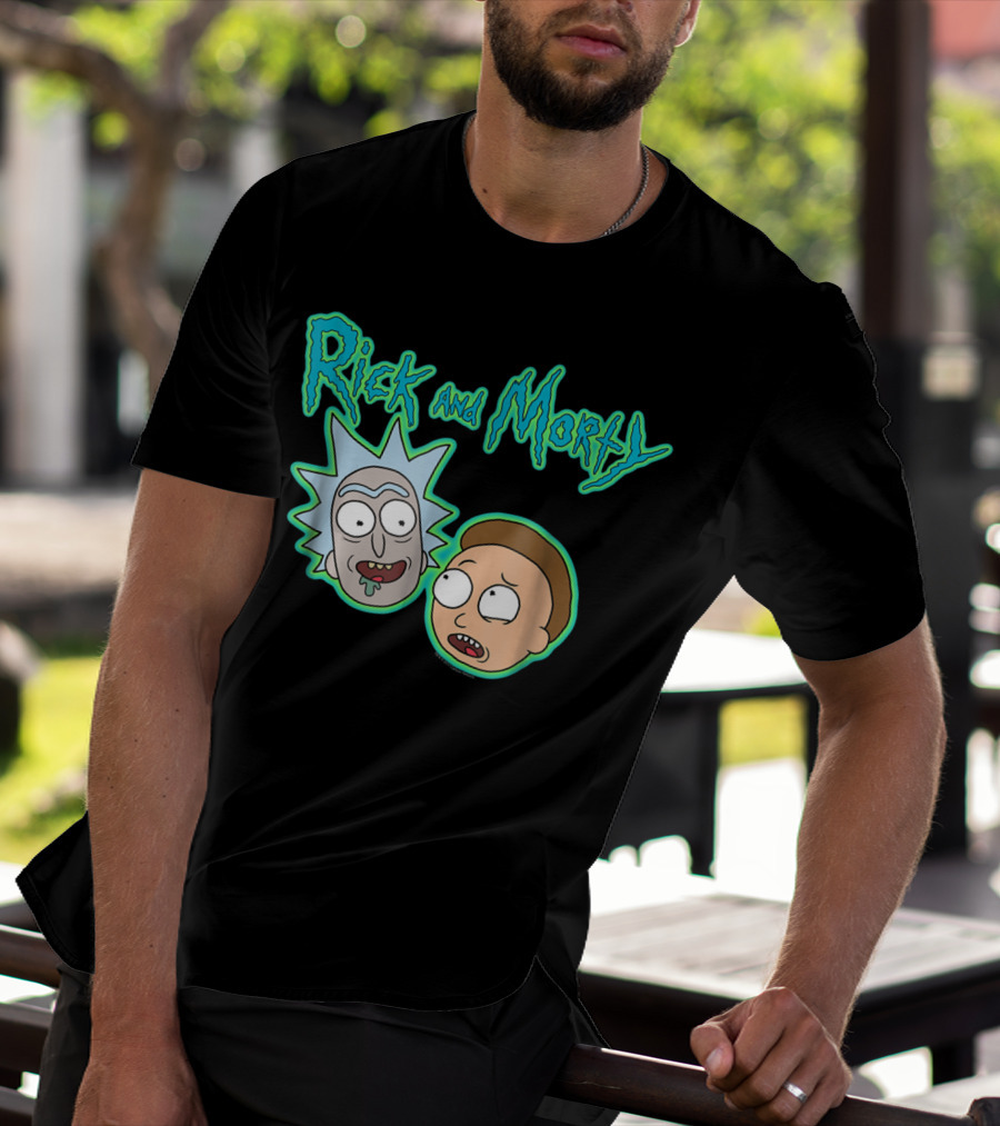 Rick And Morty Heads And Logo Iconic Characters Text T-Shirt