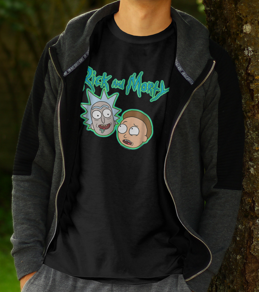 Rick And Morty Heads And Logo Iconic Characters Text T-Shirt