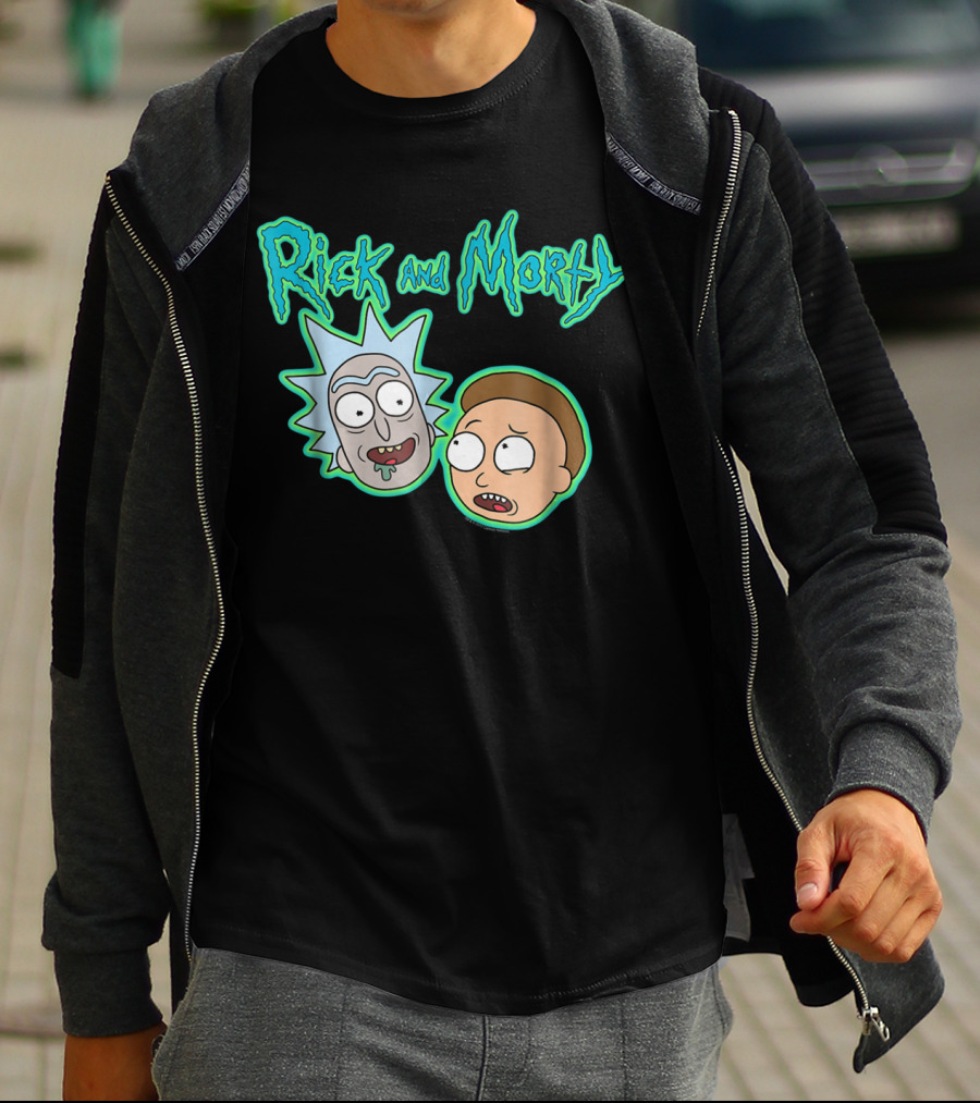 Rick And Morty Heads And Logo Iconic Characters Text T-Shirt