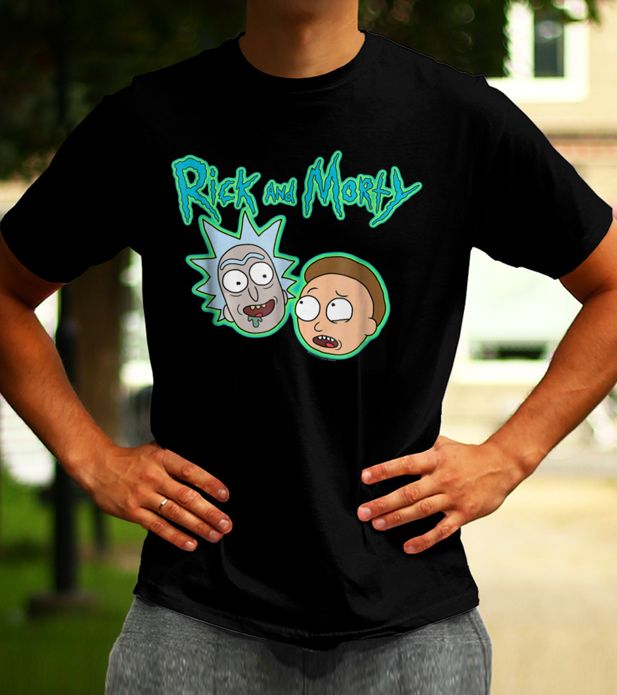 Rick And Morty Heads And Logo Iconic Characters Text T-Shirt