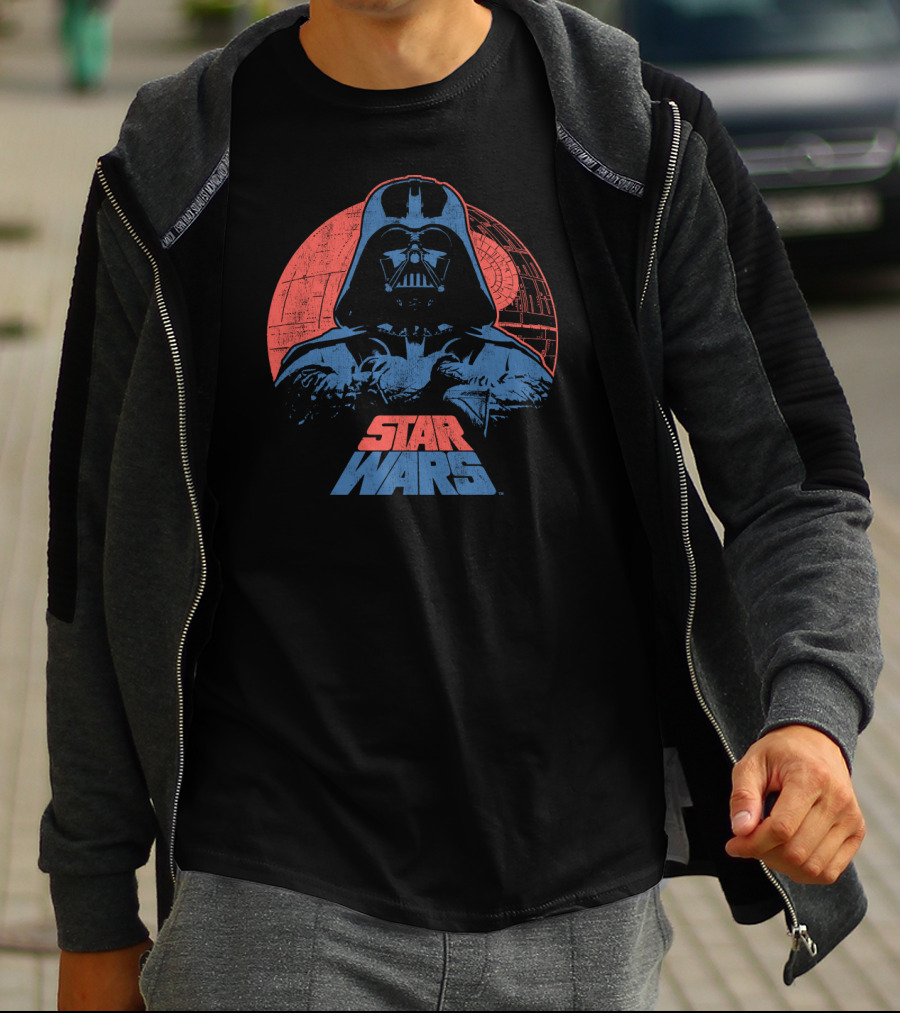 Star Wars Darth Vader Death Star Retro Red And Blue T-Shirt