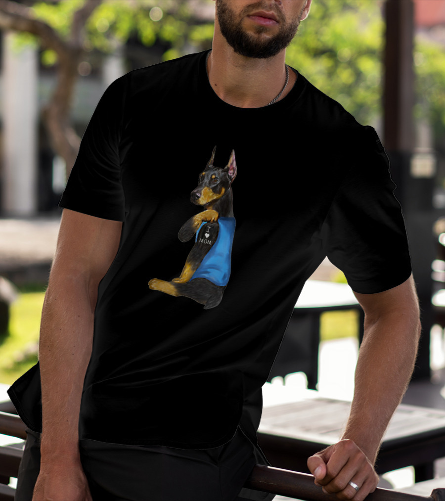 Doberman I Love Mom Tattoo With Blue Vest T-Shirt