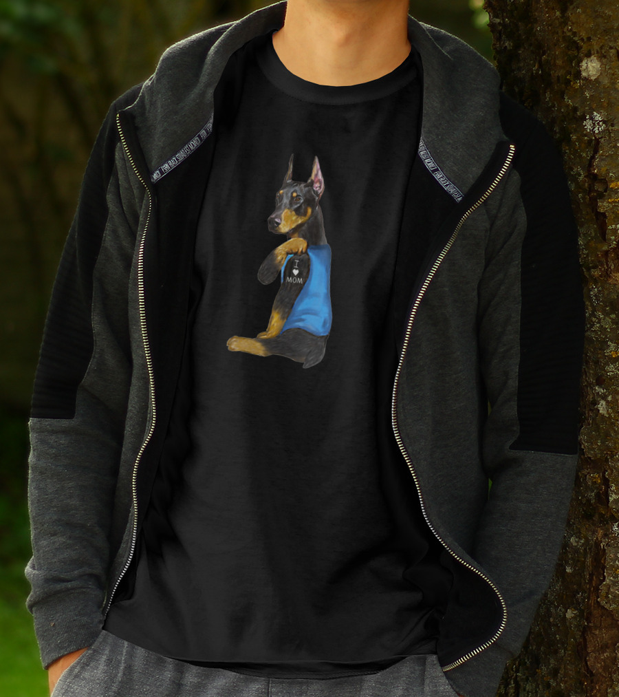 Doberman I Love Mom Tattoo With Blue Vest T-Shirt