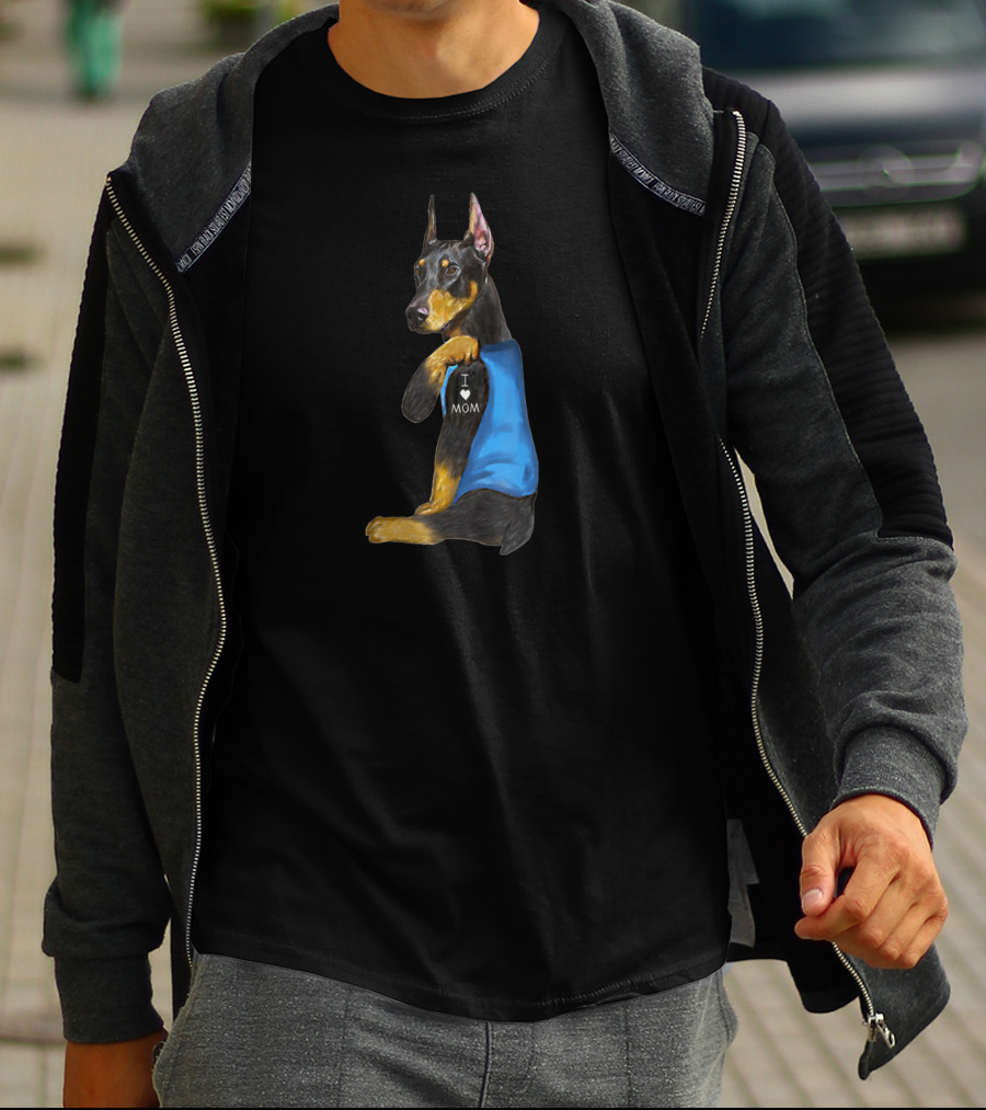 Doberman I Love Mom Tattoo With Blue Vest T-Shirt