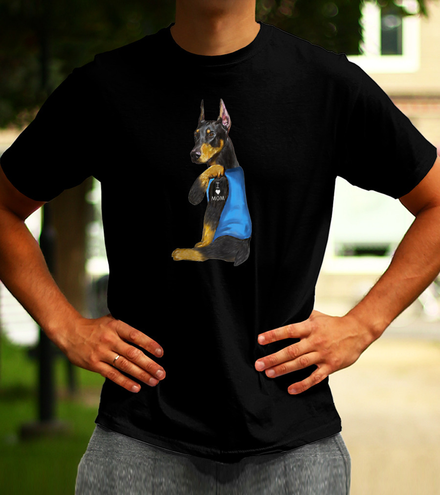 Doberman I Love Mom Tattoo With Blue Vest T-Shirt