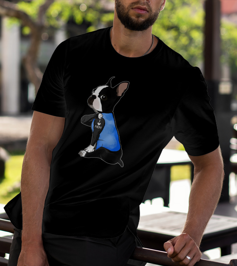 I Love Mom Boston Terrier Tattoo Gifts T-Shirt