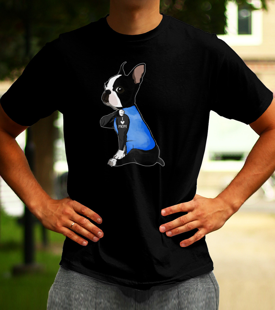 I Love Mom Boston Terrier Tattoo Gifts T-Shirt