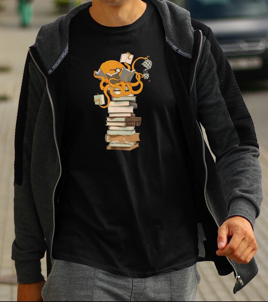 Octopus Reading Tea Coffee Books Stack T-Shirt