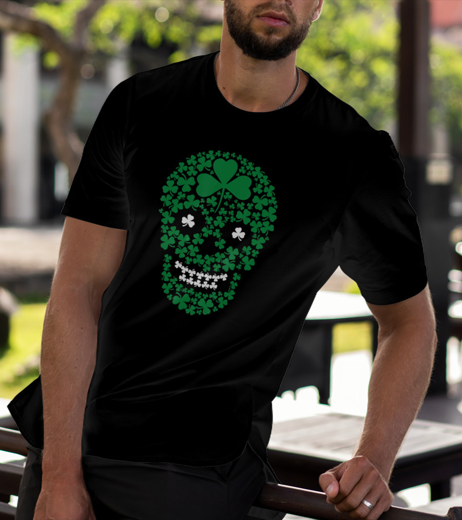 Saint Patrick's Day Shamrocks Skull Green Clover T-Shirt