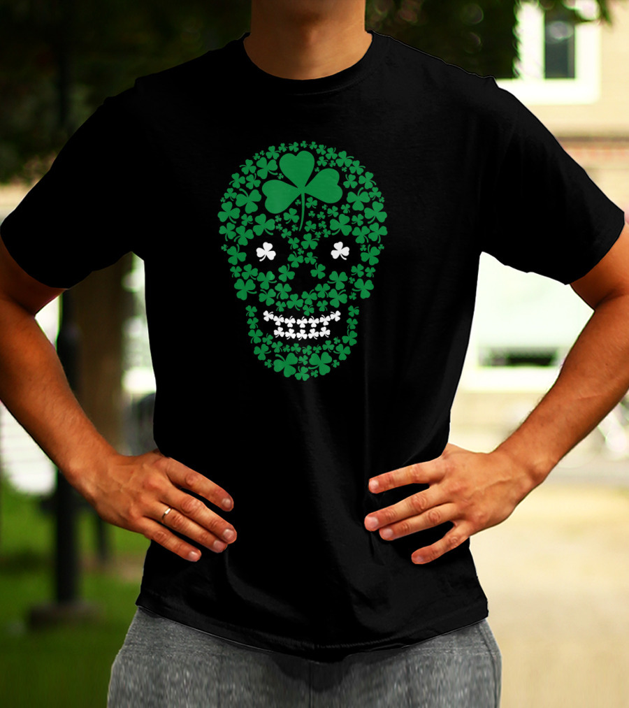 Saint Patrick's Day Shamrocks Skull Green Clover T-Shirt