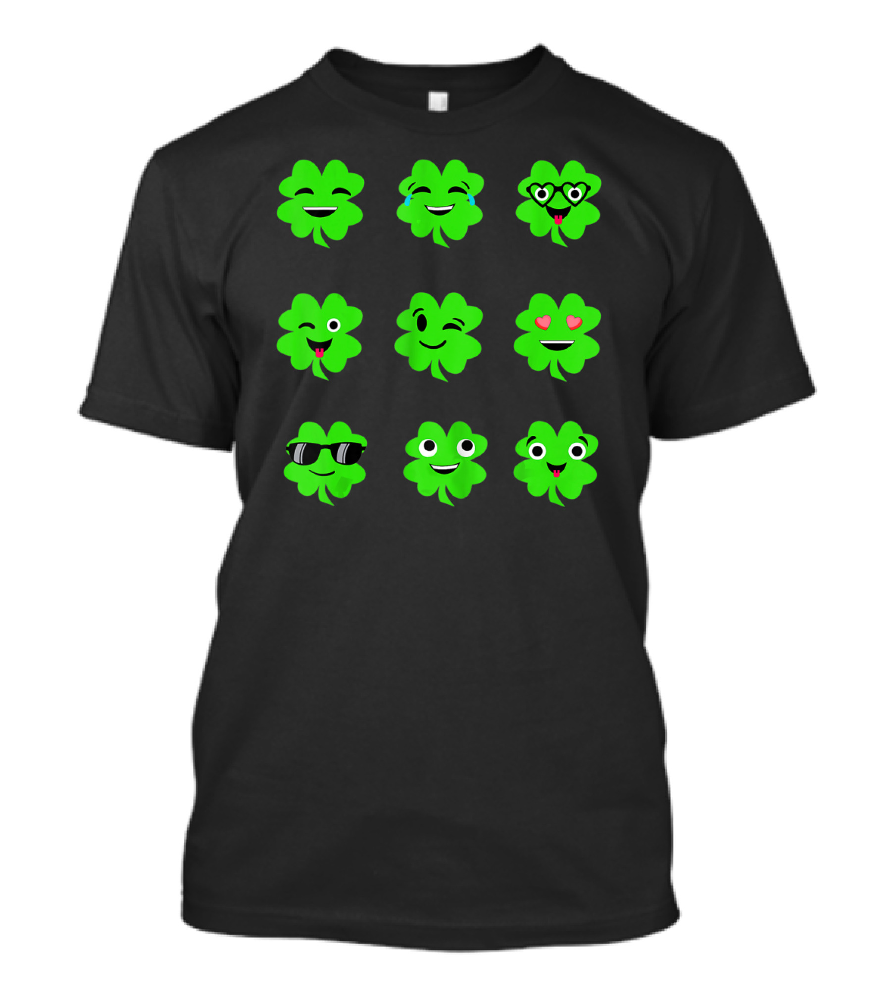 St Patricks Day Irish Shamrock Emoji Faces With Heart Eyes And Sunglasses T-Shirt