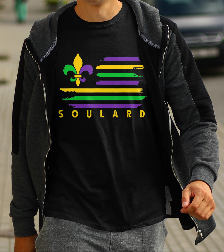 Soulard Fleur-de-Lis Mardi Gras Flag Stripes T-Shirt