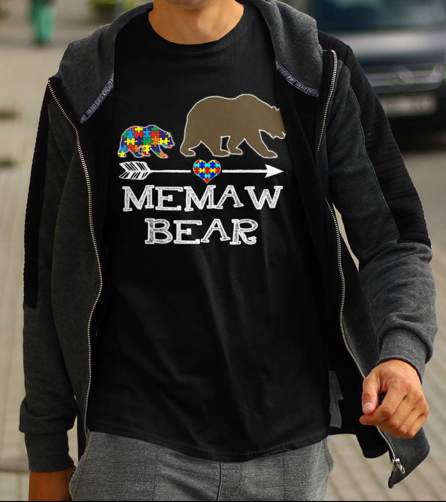 Memaw Bear Autism Puzzle Heart Baby Bear T-Shirt