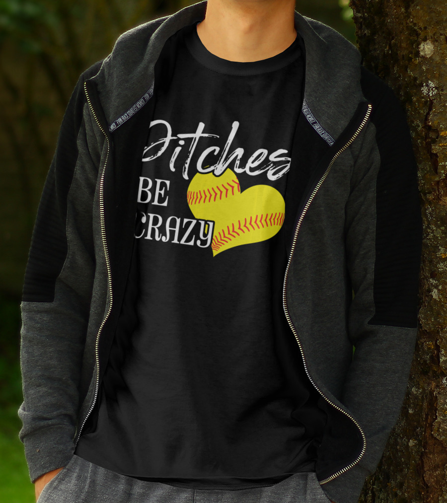 Pitches Be Crazy Softball Heart T-Shirt