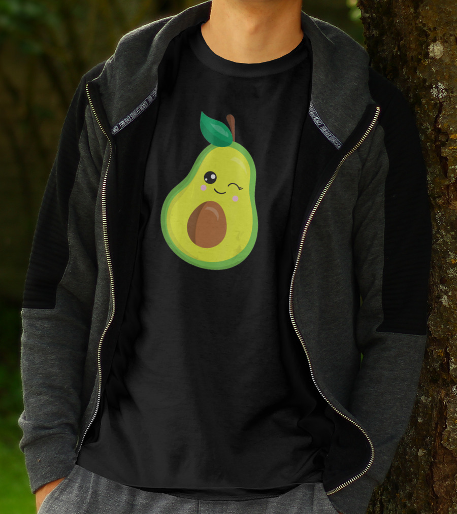 Avocado Vegan Kawaii Winking Cute Face Seed T-Shirt