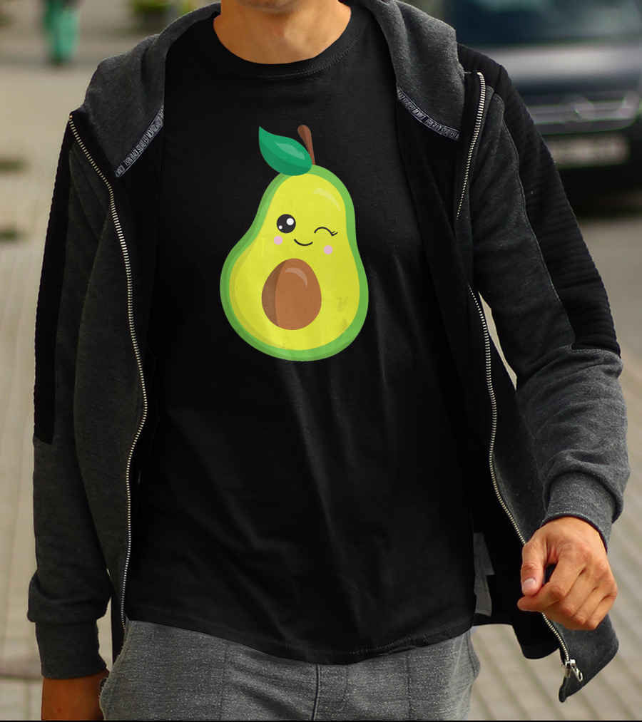 Avocado Vegan Kawaii Winking Cute Face Seed T-Shirt